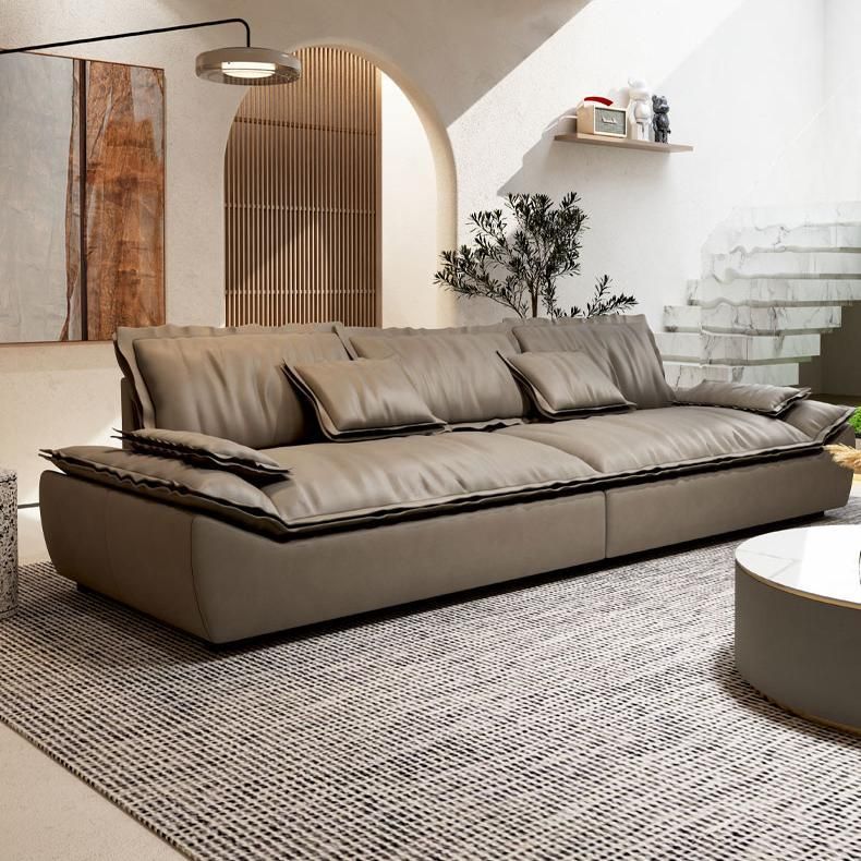 ステイン耐性フェイクレザーリビングルーム枕トップアームダークグレーソファ