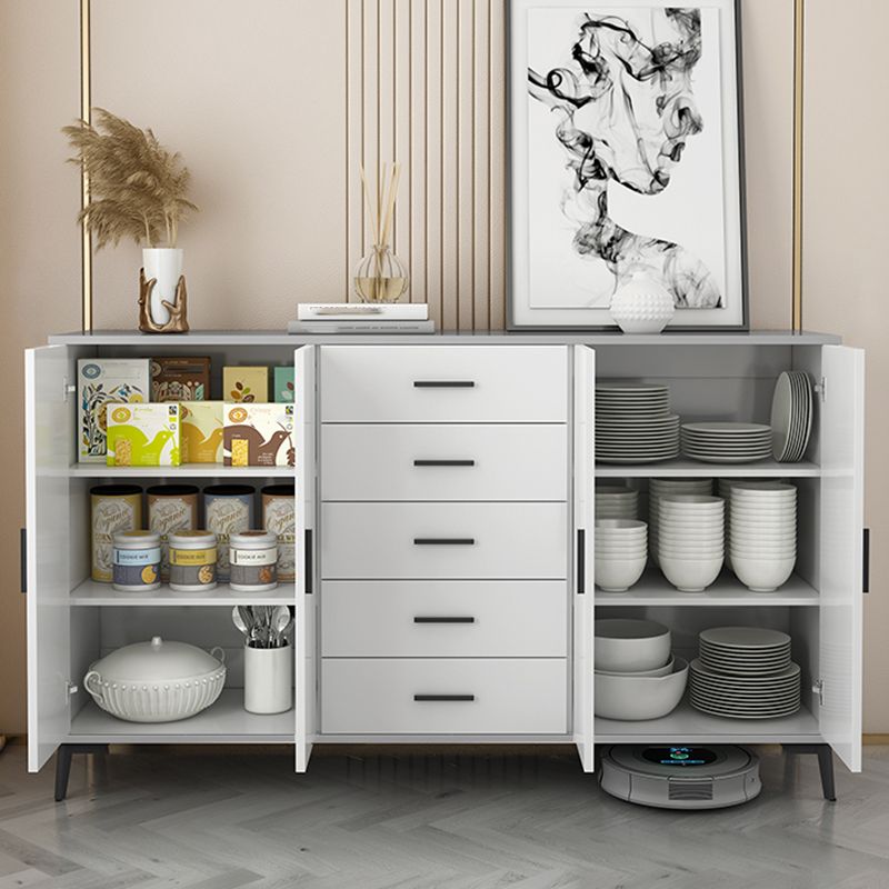 White Wooden Accent Cabinet with Door Modern Chest with 5 Drawers