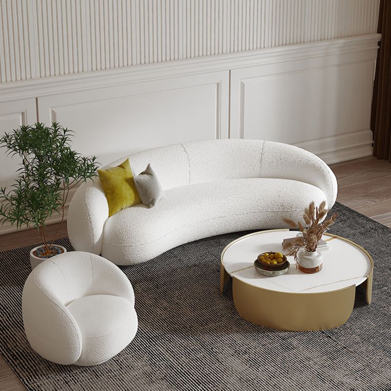 Contemporary White Curved Sofa 29.52" High Sloped Armed Sofa