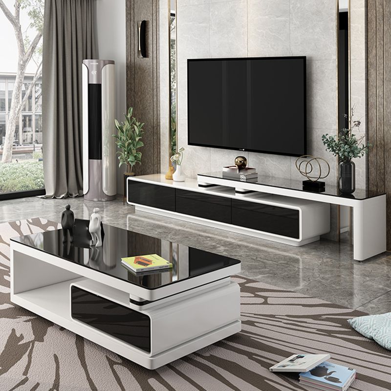 Glass TV Media Stand Contemporary Stand Console with Drawers Clearhalo 'furn' 'furn_tv_stands_entertainment_centers' 'Furniture' 'Living Room Furniture' 'TV Stands & Entertainment Centers' 'TV Stands & Media Storage Furniture' 'tv_stands_entertainment_centers' 1200x1200_d01f8c67-4e62-441e-af6a-86fc458692d2
