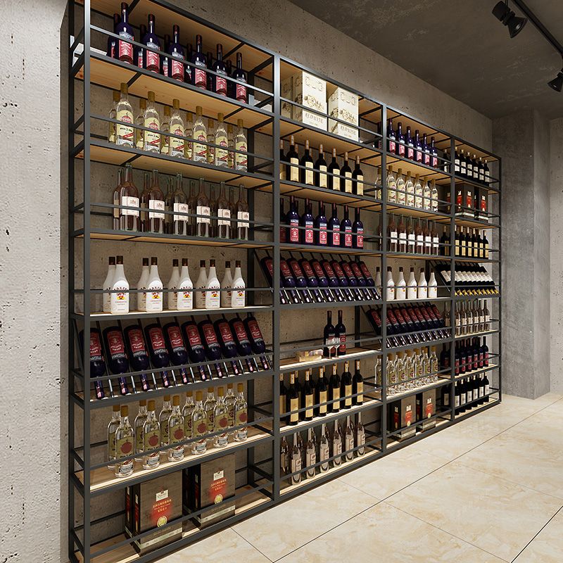 Porte-bouteille à vin industriel en bois Fabriqué le support de bouteille en bois en noir mat