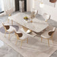 Juego de comedor de piedra sinterizada 1/4/5/7/9 mesa de comedor rectangular con sillas tapizadas