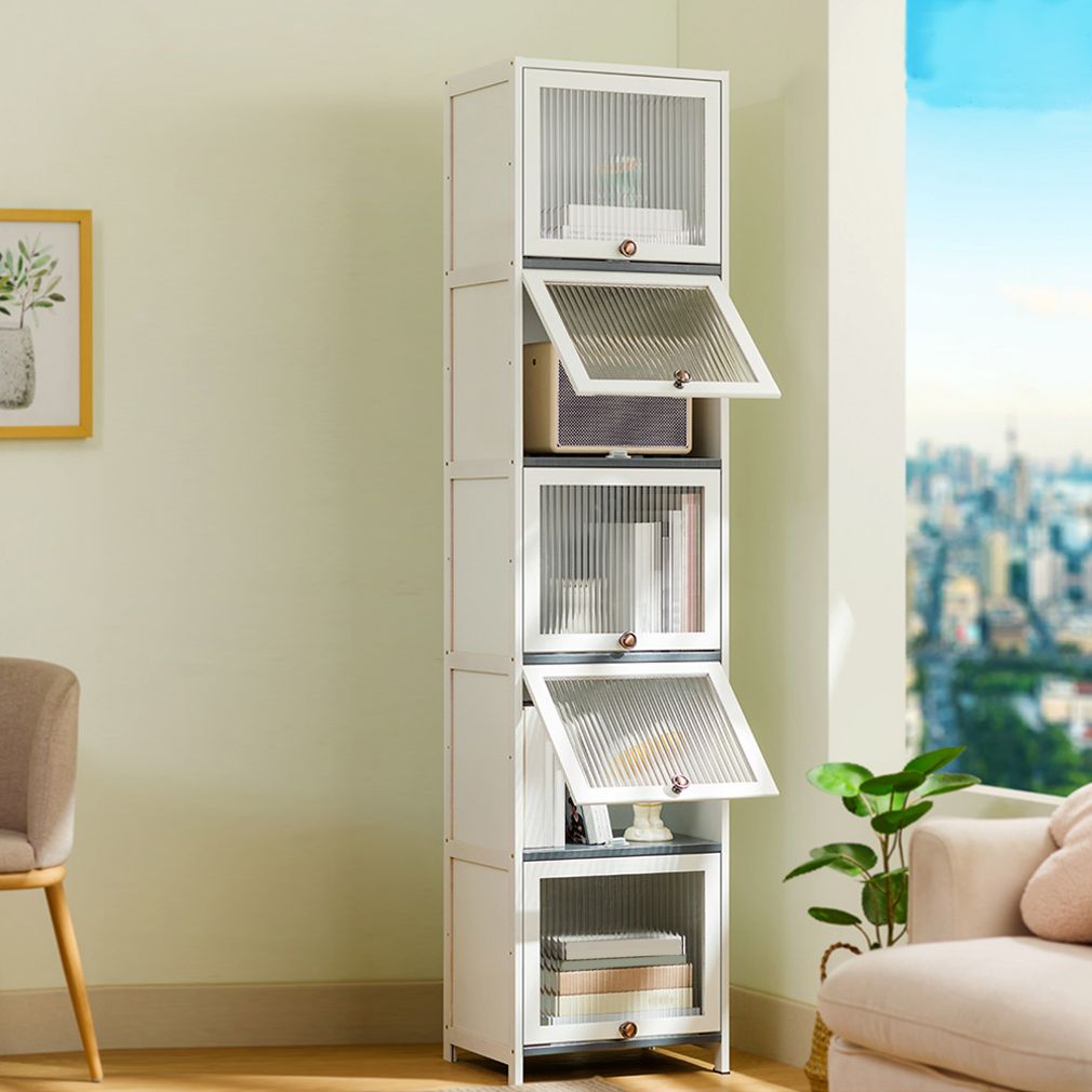 Contemporary Bamboo Accent Cabinet in White 12.6" D Chest with Glass Paned Clearhalo 'Cabinets & Chests' 'cabinets_chests' 'furn' 'furn_cabinets_chests' 'Furniture' 'Living Room Furniture' 1200x1200_d02b3c82-8cfe-451a-8b41-d0db971a1c6f