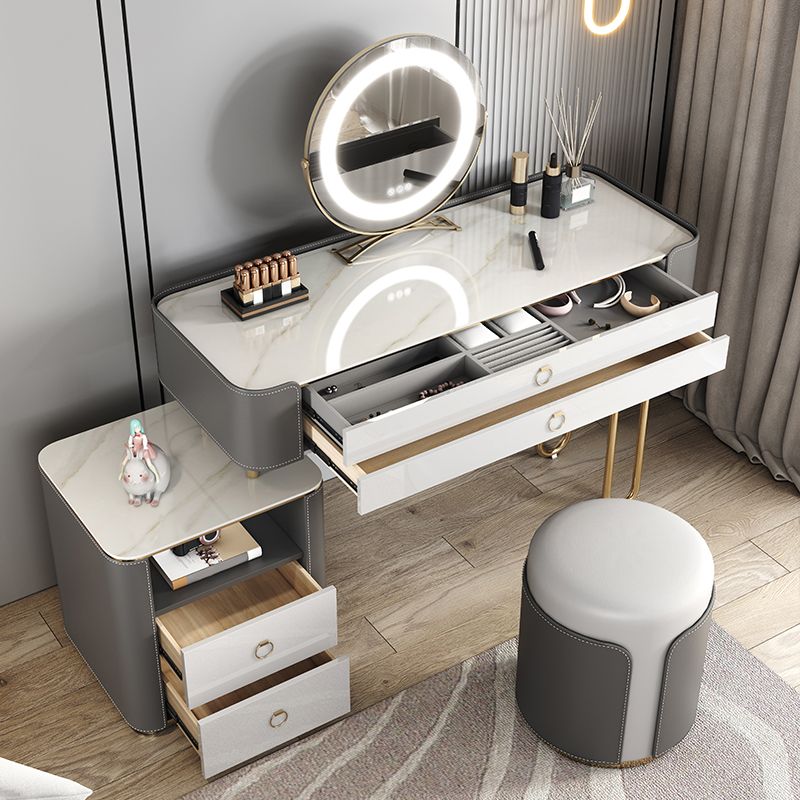 4 Storage Drawers Dressing Table, 30" Tall Vanity Set in Grey