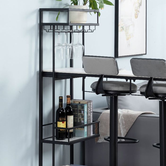 White Stone Indoor Glam Bar Dining Table Iron Double Pedestal Bistro Table with Wine Rack Clearhalo 'Bar Furniture' 'Bar Tables' 'bar_tables' 'Furniture' 'furniture_bar_tables' 'Kitchen & Dining Furniture' 'kitchen&dining_furn' 'kitchen' 1200x1200_d032f79f-654f-4a0e-b37d-3a2f763454b2