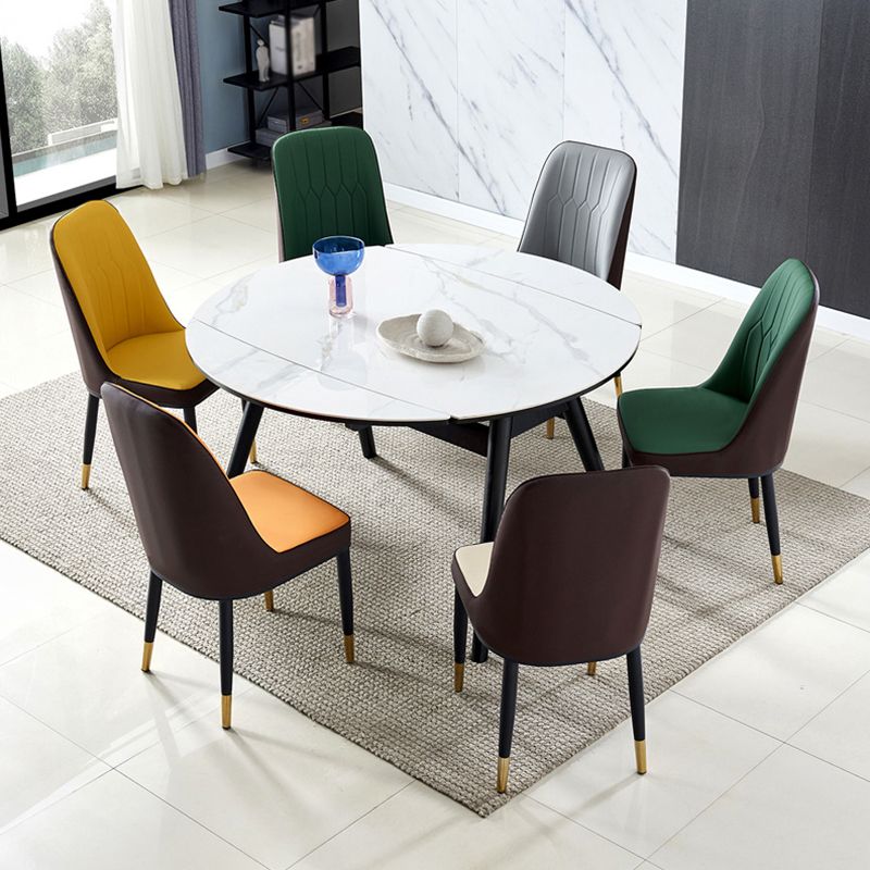 Modern Sintered Stone Dining Table 51.18" Round Drop-Leaf Table with Black Frame Clearhalo ' dining_table' 'Dining Tables & Seating' 'Dining Tables' 'furn' 'furn_dining_table' 'Furniture' 'furniture_dining_table' 'Kitchen & Dining Furniture' 'kitchen&dining_furn' 'kitchen' 'kitchen_dining_table' 1200x1200_d0381ec1-ef2f-4cb3-913c-6c4d9bd584d2