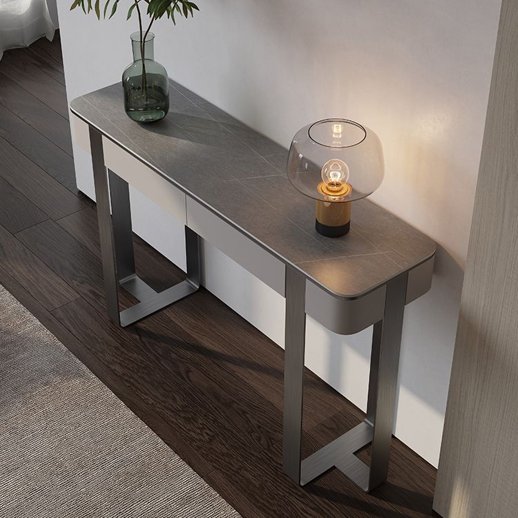 Stone Half Moon Console Table 1-shelf 33.46" Tall Accent Table