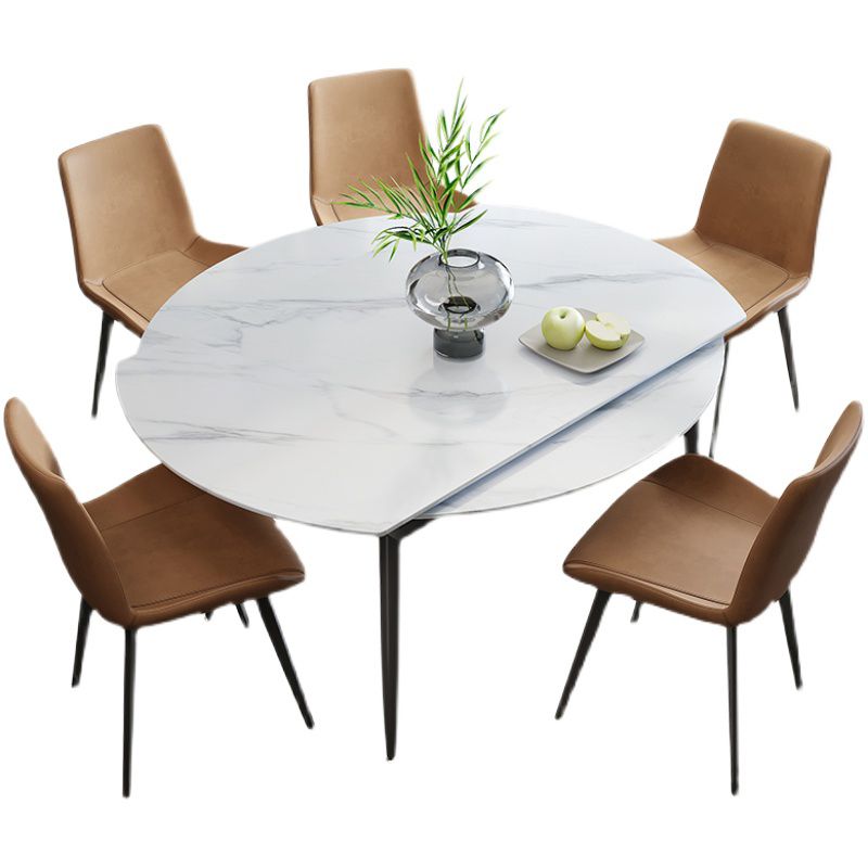 Contemporary Style Round Dining Table Set 1/4/6/7 Pieces Sintered Stone Dining Set Clearhalo 'Dining Room Sets' 'Dining Tables & Seating' 'dining_room_set' 'furn' 'furn_dining_room_set' 'Furniture' 'Kitchen & Dining Furniture' 1200x1200_d0427976-5be8-412a-85c6-5ac99a3dee36
