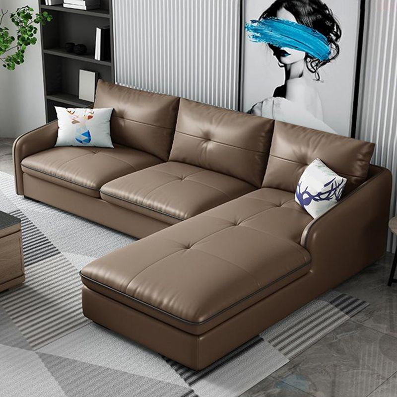 31.49 " H Brown Leather Square Arm Tufted Sofa & Chaise for Living Room Clearhalo 'furn' 'furn_sectionals' 'Furniture' 'Living Room Furniture' 'Sectionals' 1200x1200_d04382b7-f597-4b9c-b3ae-a46b9f9dbe56