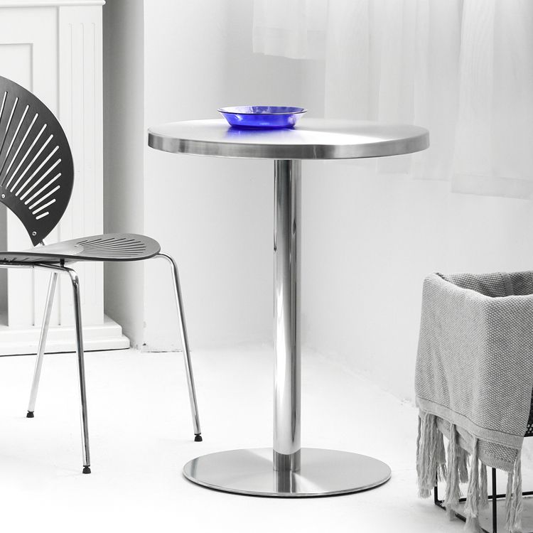 Industrial Dining Room Table Stainless Steel Table with Pedestal Table for Home Kitchen Dinner Clearhalo ' dining_table' 'Dining Tables & Seating' 'Dining Tables' 'furn' 'furn_dining_table' 'Furniture' 'furniture_dining_table' 'Kitchen & Dining Furniture' 'kitchen&dining_furn' 'kitchen' 'kitchen_dining_table' 1200x1200_d04ab3ec-8283-4397-99d2-1fd405b6f452