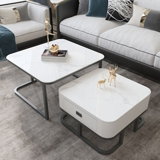 Round Slate/ Glass Coffee Table Frame 2 Nesting Cocktail Table with Storage Clearhalo 'Coffee & Accent Tables' 'Coffee Tables' 'coffee_tables' 'furn' 'furn_coffee_tables' 'Furniture' 'furniture_coffee_tables' 'Living Room Furniture' 1200x1200_d04b0005-bcf8-4126-be98-a9a629af95ce