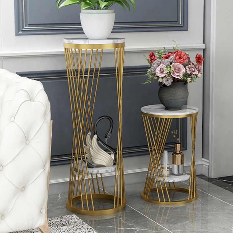 Glam Marble Round Side Table Dia 11.8" Metal Frame End Table with Storage Shelf Clearhalo 'Coffee & Accent Tables' 'End & Side Tables' 'end_side_tables' 'furn' 'furn_end_side_tables' 'Furniture' 'Living Room Furniture' 1200x1200_d04c24e3-4bcb-41c6-9766-3af49d06739b