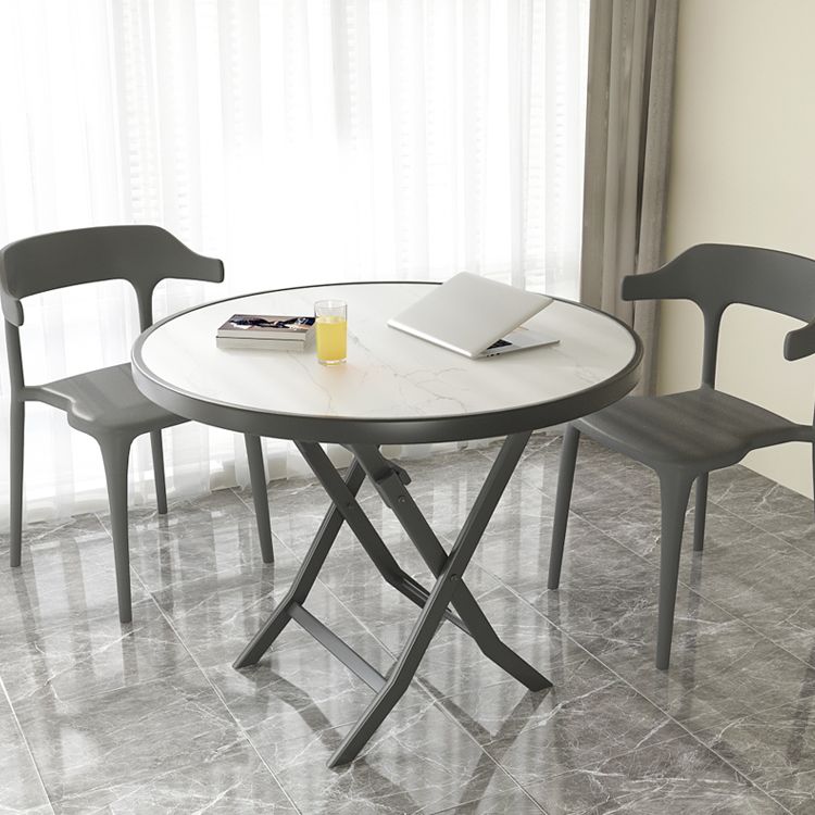 Modern White Foldable Dining Table Wood Tabletop with Metal Legs