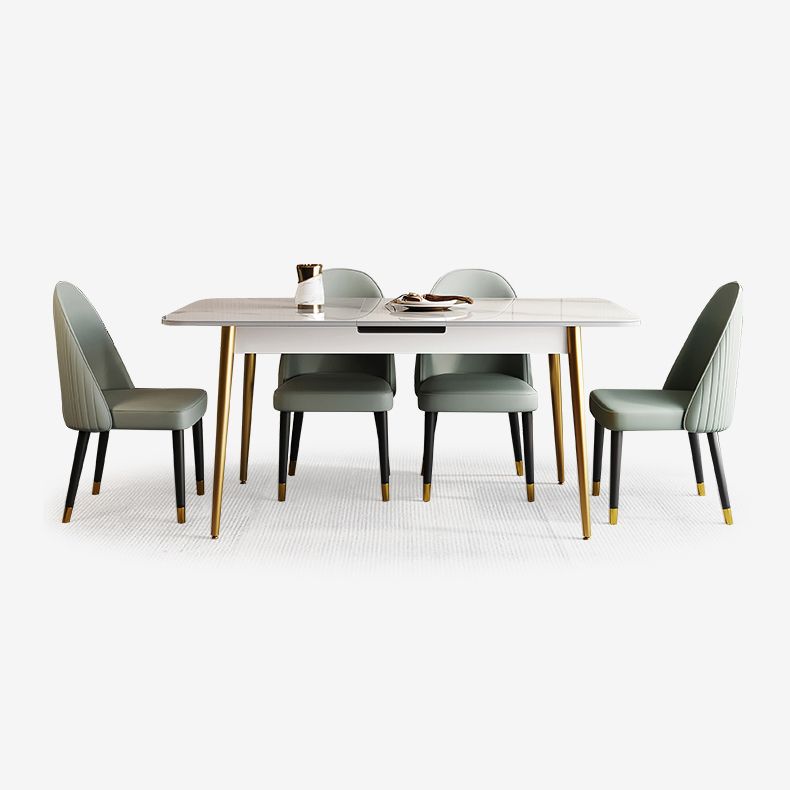 Scandinavian Style Sintered Stone Rectangle Dining Set with 4 Gold Legs Base Clearhalo 'Dining Room Sets' 'Dining Tables & Seating' 'dining_room_set' 'furn' 'furn_dining_room_set' 'Furniture' 'furniture_dining_room_set' 'Kitchen & Dining Furniture' 'kitchen&dining_furn' 'kitchen' 1200x1200_d0537334-7c6f-4280-b43f-9e60759e328d