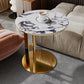 Glam C-shape Side Table Round Stone Top Sofa Side Accent Table