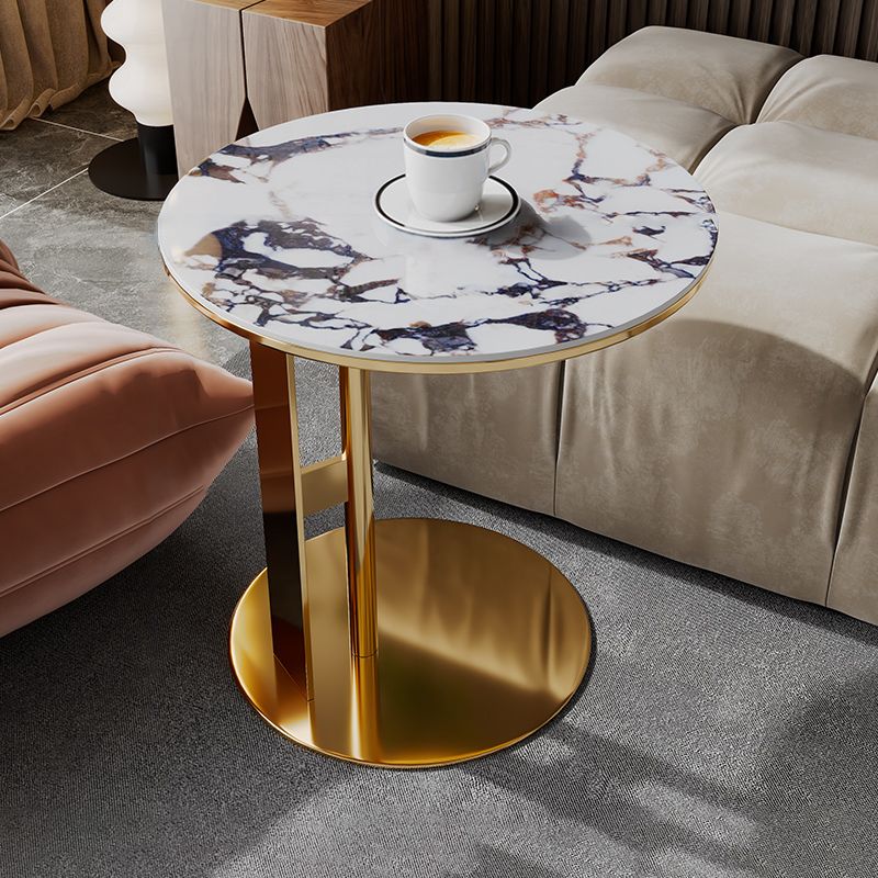 Glam C-shape Side Table Round Stone Top Sofa Side Accent Table