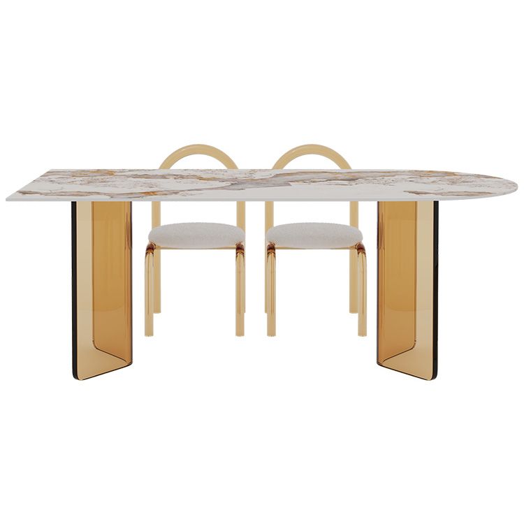 Glossy Beige Dinette Table with Double Pedestal Modern Dining Table for Home Clearhalo 'Dining Tables & Seating' 'Dining Tables' 'dining_table' 'furn' 'furn_dining_table' 'Furniture' 'Kitchen & Dining Furniture' 1200x1200_d057d82a-d829-4f8c-b433-939511c88dd6