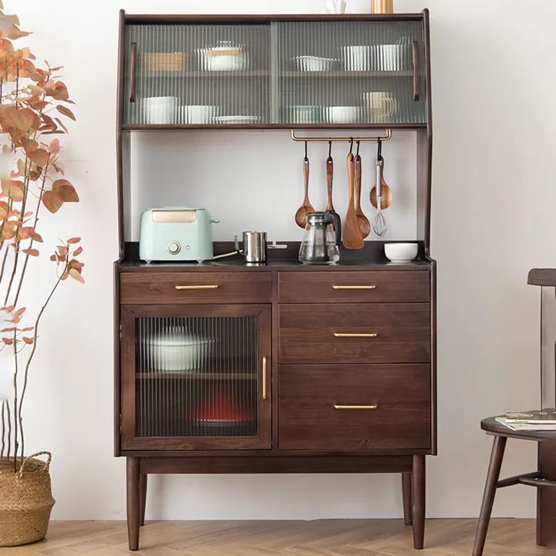 Contemporary Dining Hutch Pine Glass Doors Storage Cabinet for Living Room Clearhalo 'Display & China Cabinets' 'display_china_cabinets' 'furn' 'furn_display_china_cabinets' 'Furniture' 'Kitchen & Dining Furniture' 1200x1200_d05b9dbe-795f-4c04-8fa0-cf6bc402e10a