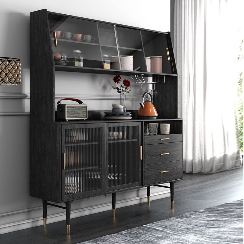 Black Glam Buffet Sideboard Doors Cabinets Drawers Dining Buffet Clearhalo 'buffet_sideboard' 'Buffets & Sideboards' 'furn' 'furn_buffet_sideboard' 'Furniture' 'Kitchen & Dining Furniture' 1200x1200_d05c8f41-4a35-48ac-9c8f-0585c74ea843