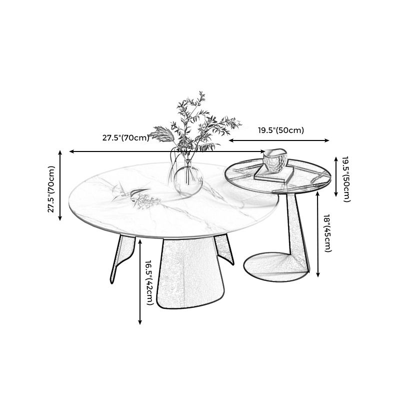 Modern Black and White Coffee Table Round Slate and Metal Table