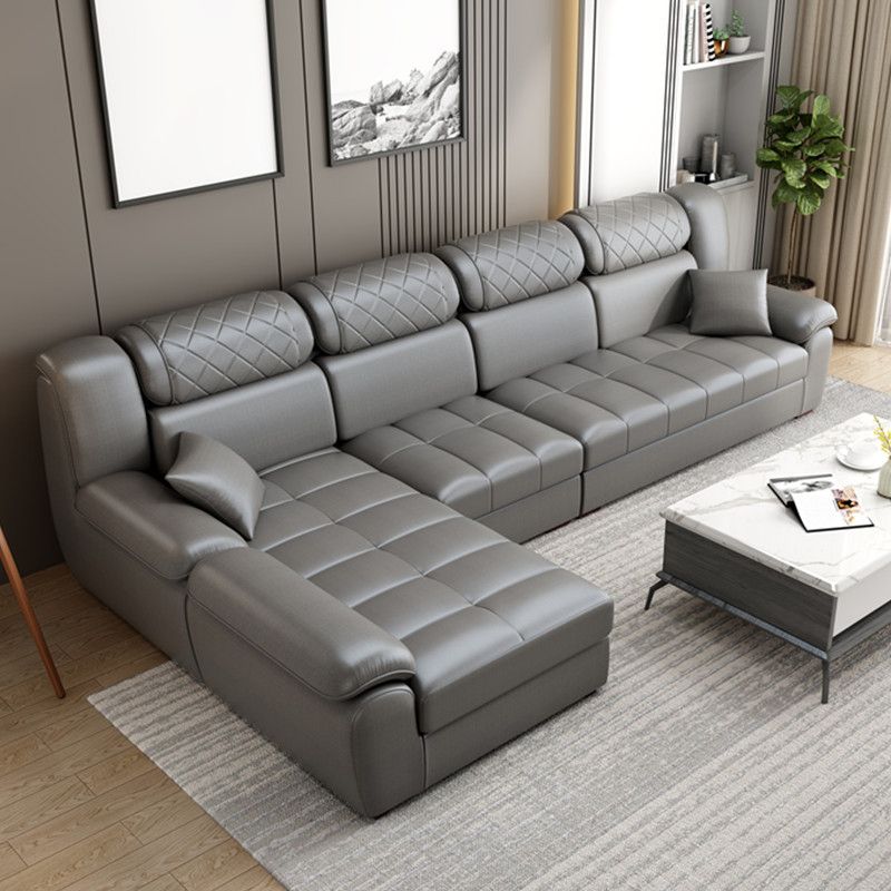 Contemporary Left Hand Facing Sectional 4-Seater Sofa with Pillow Back Cushions Clearhalo 'furn' 'furn_sectionals' 'Furniture' 'furniture_sectionals' 'Living Room Furniture' 'Sectionals' 1200x1200_d05d3c7b-a44e-4fb1-a0cb-5e0a751ff09e