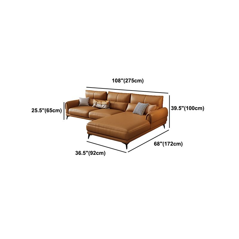 Modern Tight Back Genuine Leather Sectionals, 67.72" W  Sectional Sofa  in Brone