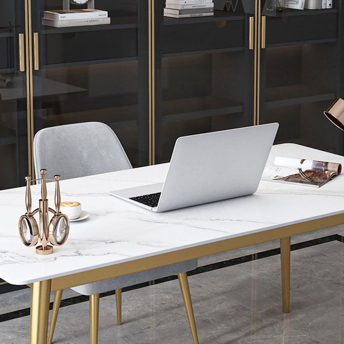 Glam Style Office Desk Rectangular Writing Desk with Metal Legs Clearhalo 'furn' 'furn_office_desk' 'Furniture' 'furniture_office_desk' 'Office Desks' 'Office Furniture' 'office_desk' 1200x1200_d05df6c0-2d52-4b97-aa99-e335363d9254