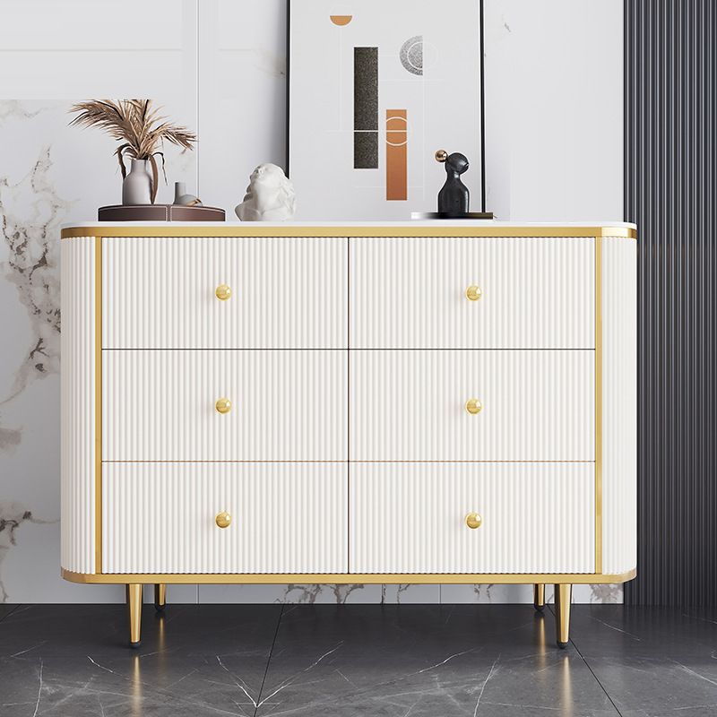 Cómoda de almacenamiento de piedra para dormitorio Glam en blanco con cajones