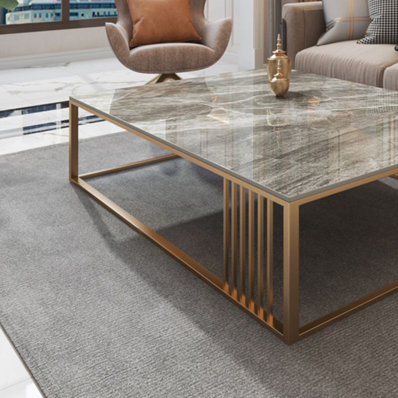 Glam Style Gold Iron Frame Coffee Table Gray Slate Table Top Coffee