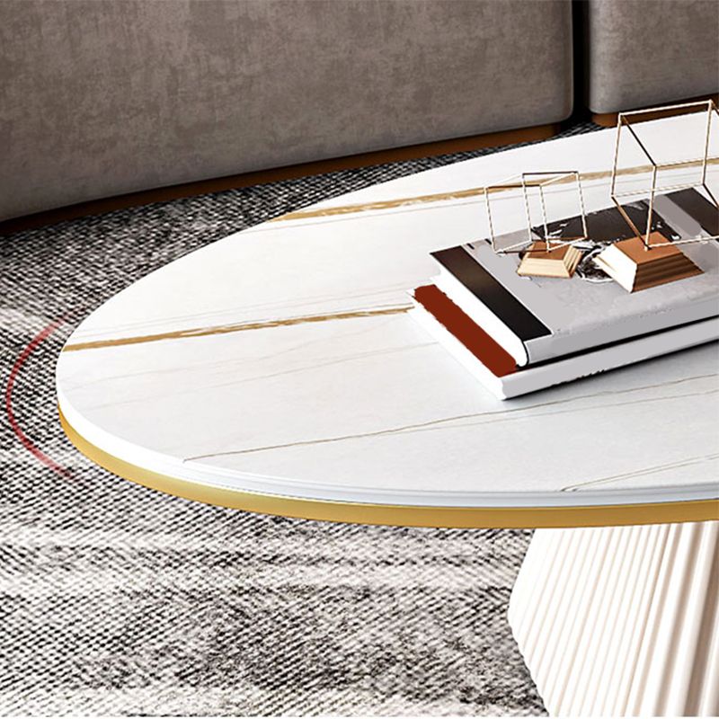 Oval Box Shaped Base Design Slate Table Glam Style Coffee Table