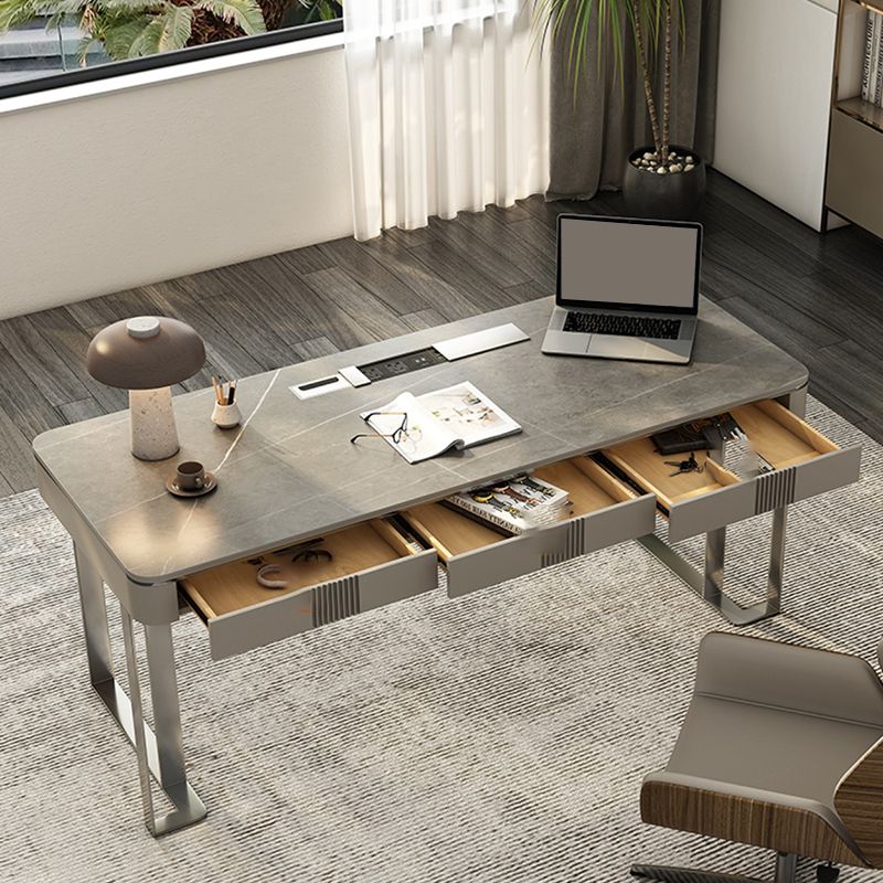 Rechthoek Stone Top Office Desk Modern Style Gray Writing Desk voor kantoor