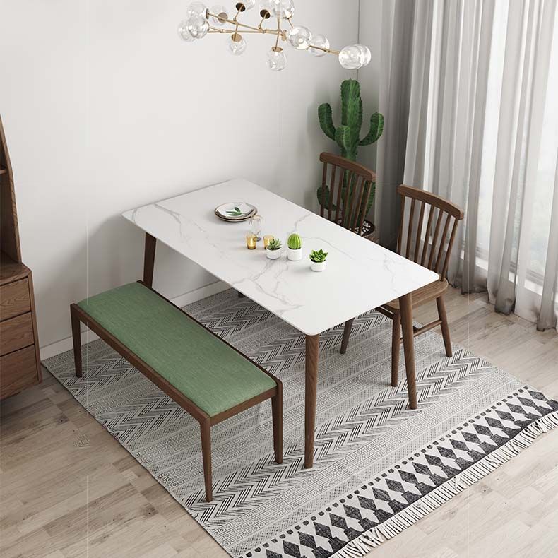 Massief houten frame eettafel uit het midden van de eeuw Witte stenen tafel
