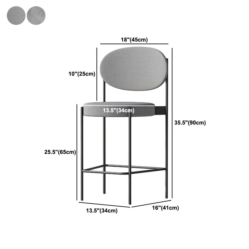 Contemporary Metal Barstool Fabric Stool Low Back in Matte Finish with 4 Legs