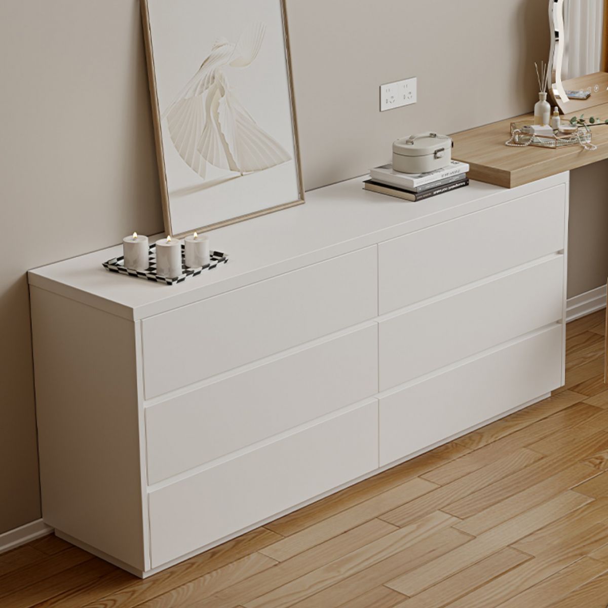 15,74 "tavolo da banco per trucco bianco di vanità largo con 6 cassetti