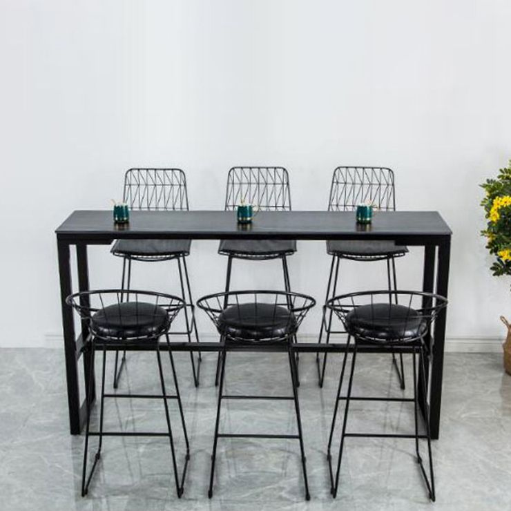 Sintered Stone Bistro Bar Desk Rectangle Bar Height Table with Trestle Base Clearhalo 'Bar Furniture' 'Bar Tables' 'bar_tables' 'furn' 'furn_bar_tables' 'Furniture' 'Kitchen & Dining Furniture' 1200x1200_d06a42be-19bf-4341-a039-bab776c6b09d