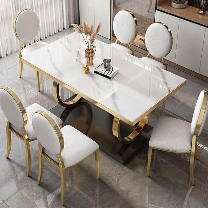 Glam Style Dinner Table Rectangle Stone Dining Room Table for Kitchen Clearhalo 'Dining Tables & Seating' 'Dining Tables' 'dining_table' 'furn' 'furn_dining_table' 'Furniture' 'Kitchen & Dining Furniture' 1200x1200_d06bc921-4ba2-4b23-a833-8a75c2b53b21