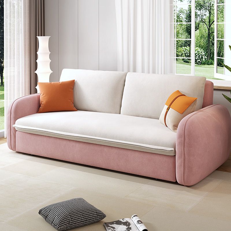 ピンクと白の枕とモダンな四角い腕のベッドソファソファ