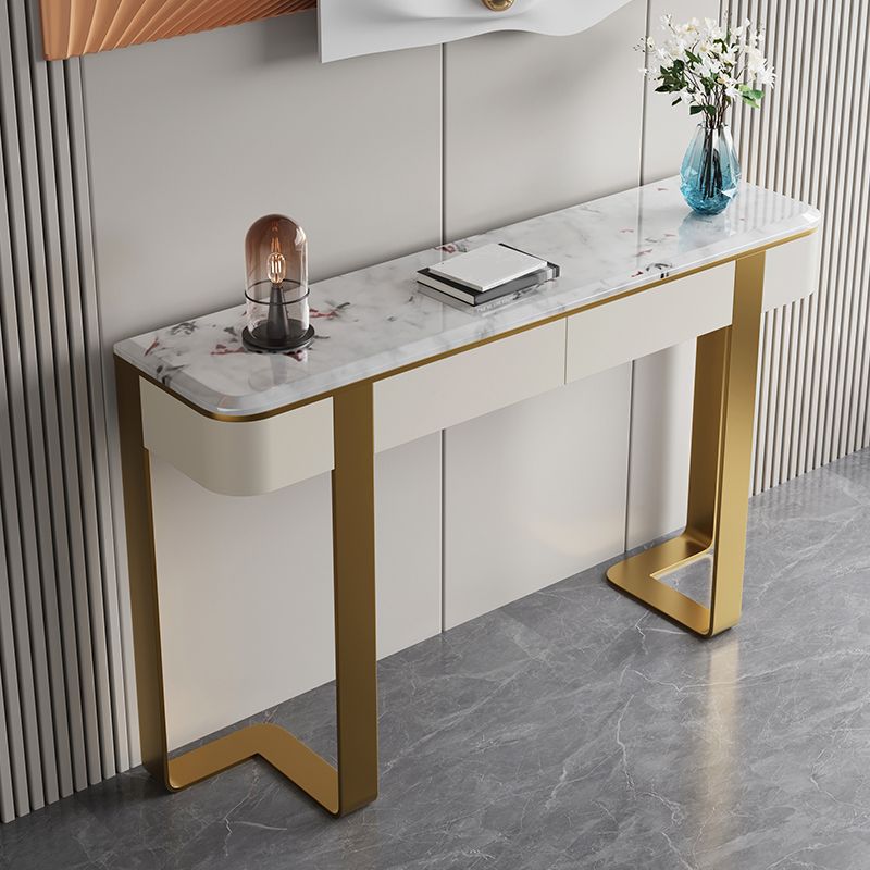Contemporary Console Accent Table Scratch Resistant with Stone Top for Hall