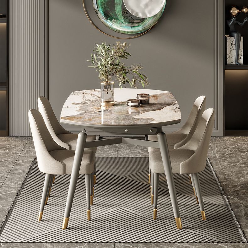 Luxury White Stone Top Dining Room Table with 4 Grey Oak Legs Clearhalo 'Dining Tables & Seating' 'Dining Tables' 'dining_table' 'furn' 'furn_dining_table' 'Furniture' 'Kitchen & Dining Furniture' 1200x1200_d070880d-bfa3-4025-a321-838b1bac4d50