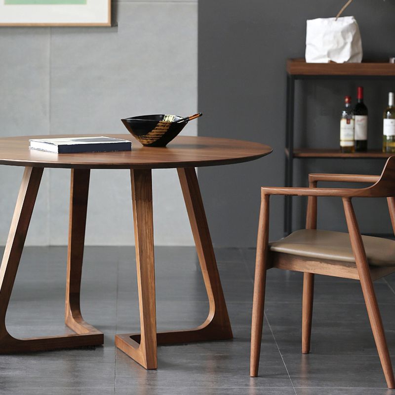 Mesa de comedor redonda de madera maciza de pino, mesa moderna con pedestal doble