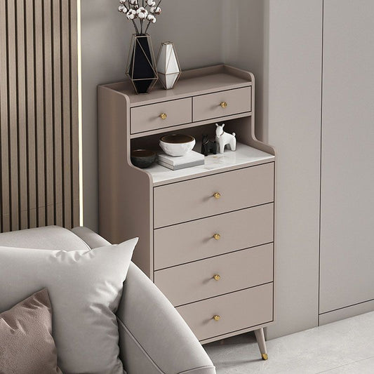 Contemporary Stone Top Dresser Vertical Storage Chest with Soft-Close Drawers for Bedroom