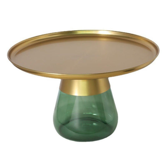 Mid-century Modern Metal Tray Top Glass Base Round Coffee Table