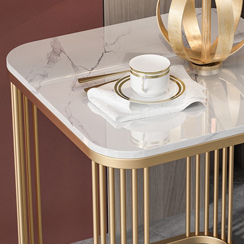 Modern Square Slate Top Side Table 21.6" Tall Iron Frame End Table