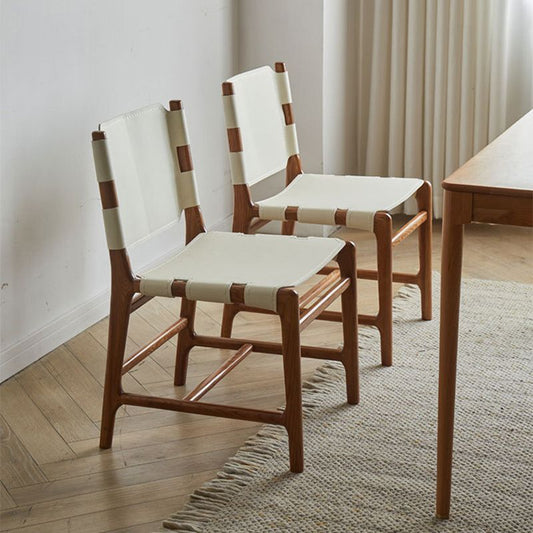 Madera sólida y sillas de comedor sin brazo de cuero sintética