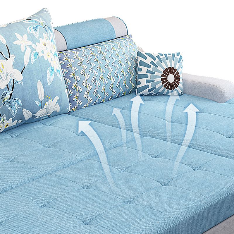 Contemporary Linen L-Shape Sloped Arms Furniture Sectionals for 3 People