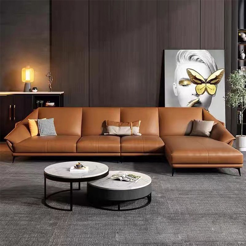 Glam Genuine Leather Living Room Flared Arm Modular Cushions Seating Clearhalo 'furn' 'furn_sectionals' 'Furniture' 'Living Room Furniture' 'Sectionals' 1200x1200_d08681c8-5317-4246-ab8b-04b492f1e682
