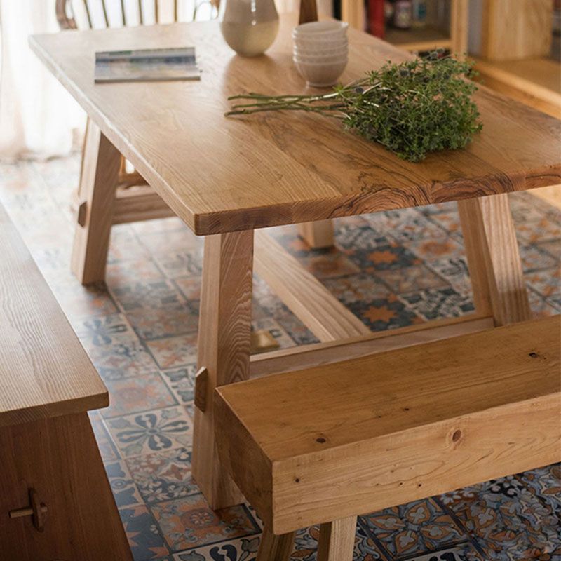 Modern Rectangle Dining Table Natural Solid Wood Trestle Dining Table