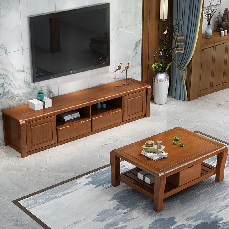 Traditional TV Console Rubber Wood Open Storage TV Stand Console for Living Room Clearhalo 'furn' 'furn_tv_stands_entertainment_centers' 'Furniture' 'Living Room Furniture' 'TV Stands & Entertainment Centers' 'TV Stands & Media Storage Furniture' 'tv_stands_entertainment_centers' 1200x1200_d086dfab-b849-4ccc-82c0-b84c462d2a09