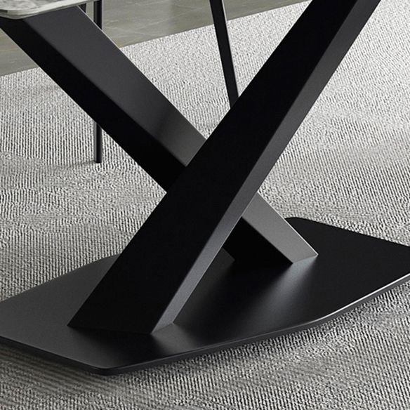 Modern Sintered Stone Gray Dining Table Set with Rectangle Table and Metal Base Formal Dining Set Clearhalo 'Dining Room Sets' 'Dining Tables & Seating' 'dining_room_set' 'furn' 'furn_dining_room_set' 'Furniture' 'furniture_dining_room_set' 'Kitchen & Dining Furniture' 'kitchen&dining_furn' 'kitchen' 1200x1200_d0876066-6848-498f-8234-dfba2a619964