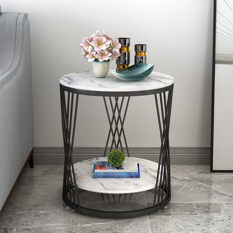 Contemporary Storage Frame End Table Round End Table with Slate Top